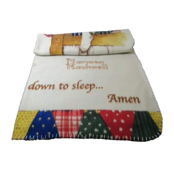 VTG Boys Town Baby Blanket Now I Lay Me Down To Sleep Prayer Norman Rockwell - Picture 1 of 9